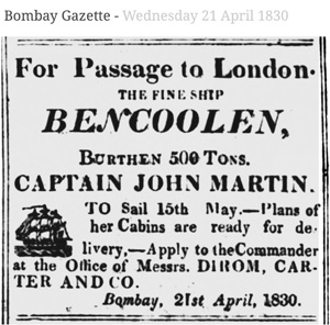 Press notice for Bencoolen voyage